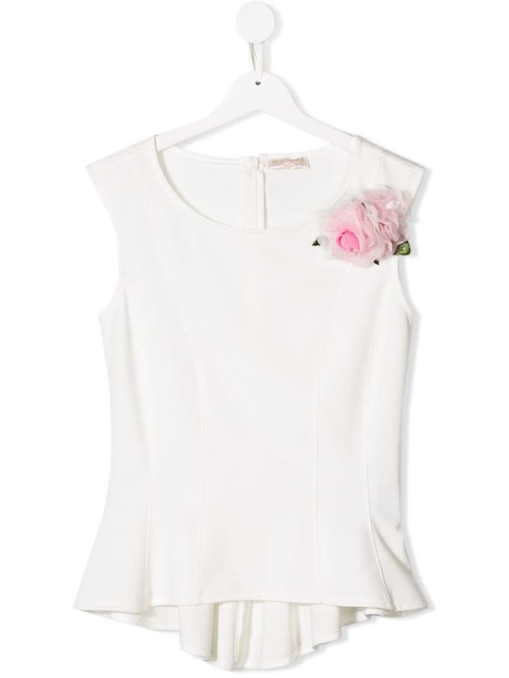 Monnalisa Teen Floral Appliqués Top - White
