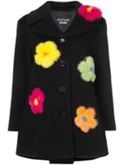 Boutique Moschino Single Breasted Flower Coat - Black