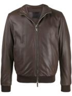 Emporio Armani Leather Effect Bomber Jacket - Brown