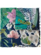 Salvatore Ferragamo Floral Print Scarf, Women's, Blue, Silk/cashmere