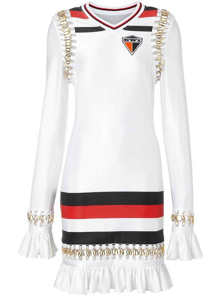 Burberry Ring-pierced Striped Stretch Jersey Mini Dress - White