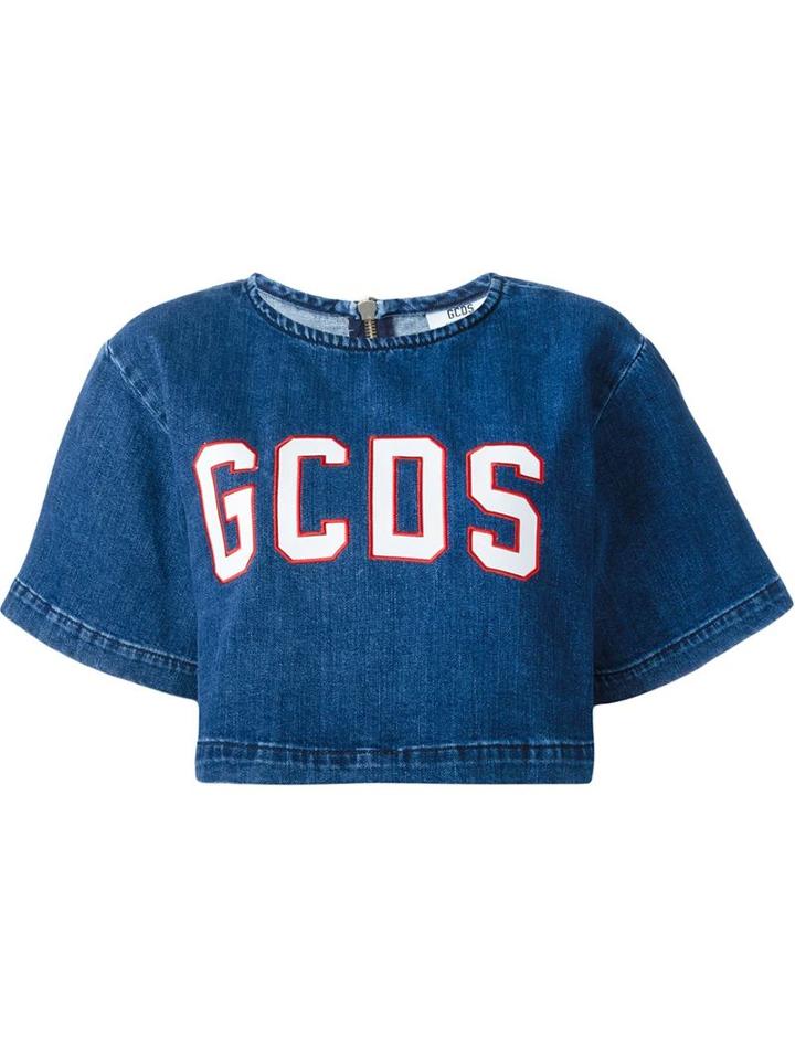 Gcds Logo Cropped Denim Top