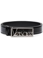 Versace Black Logo Buckle Leather Belt