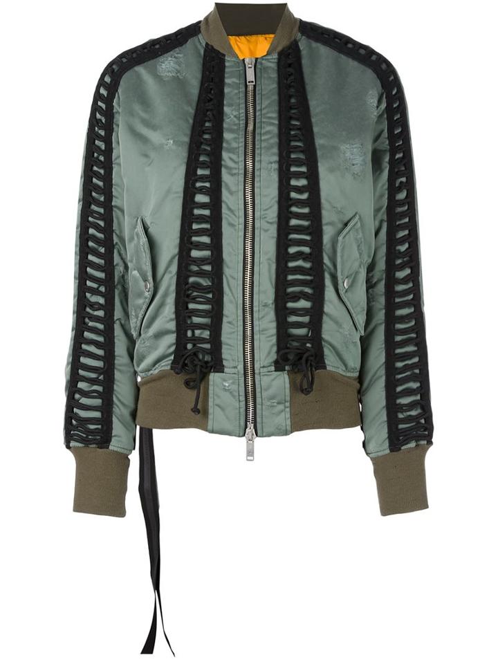 Unravel Lace Up Bomber Jacket, Women's, Size: 38, Green, Polyamide/polyester/polyurethane