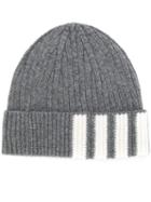 Thom Browne 4-bar Stripe Cashmere Rib Hat - Grey