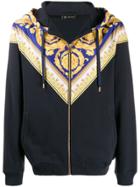 Versace Gold Barocco Insert Zip-front Hoodie - Blue