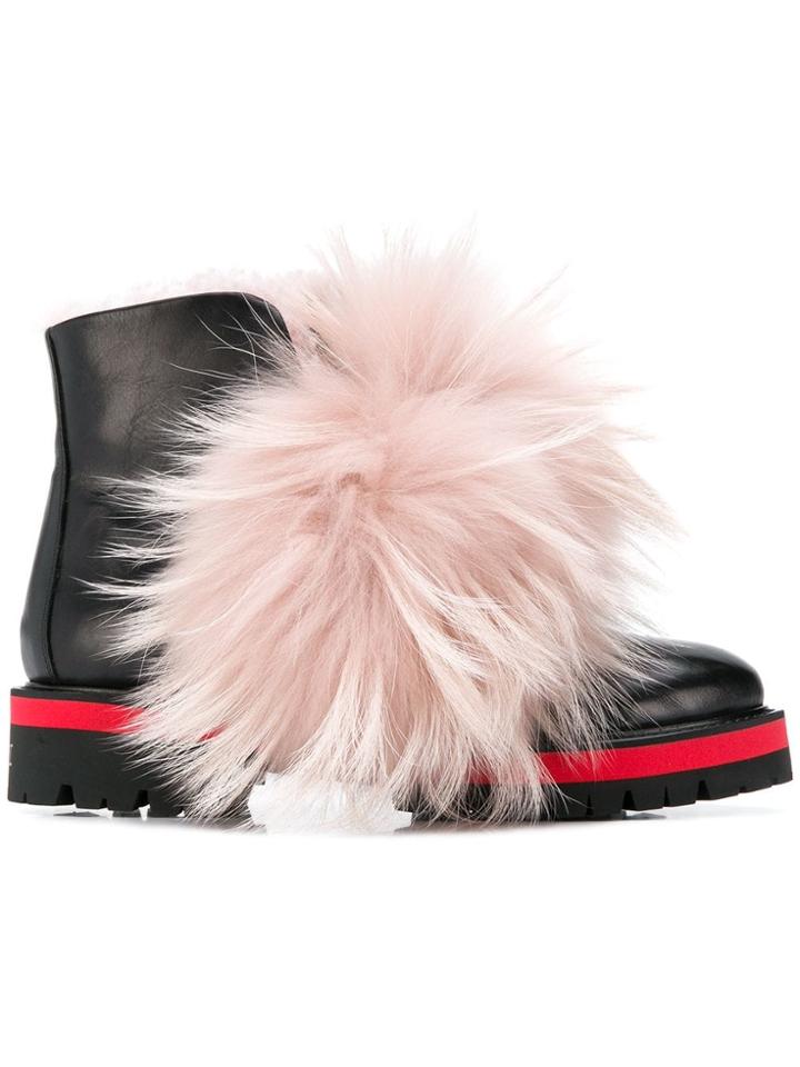 Mr & Mrs Italy Furry Detail Biker Boots - Black