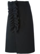 Msgm Front Draped Detail Skirt, Women's, Size: 42, Black, Polyester/viscose/spandex/elastane