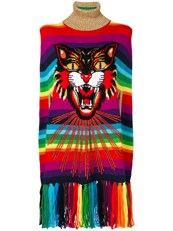 Gucci Angry Cat Intarsia Striped Cape - Multicolour