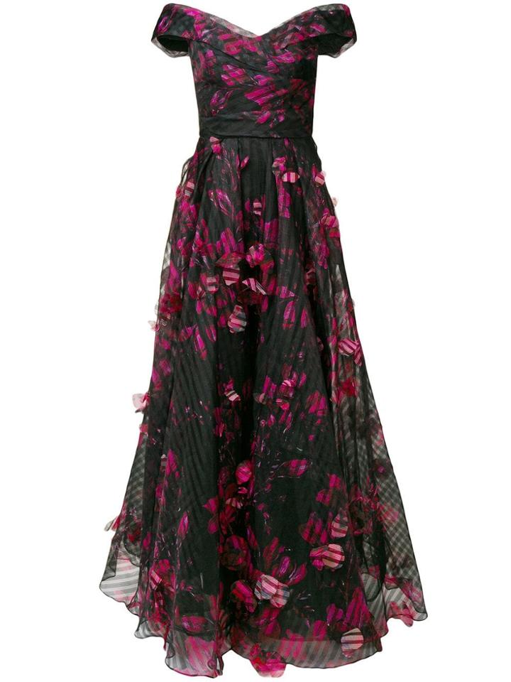 Marchesa Notte Off-shoulder Organza Evening Gown - Black