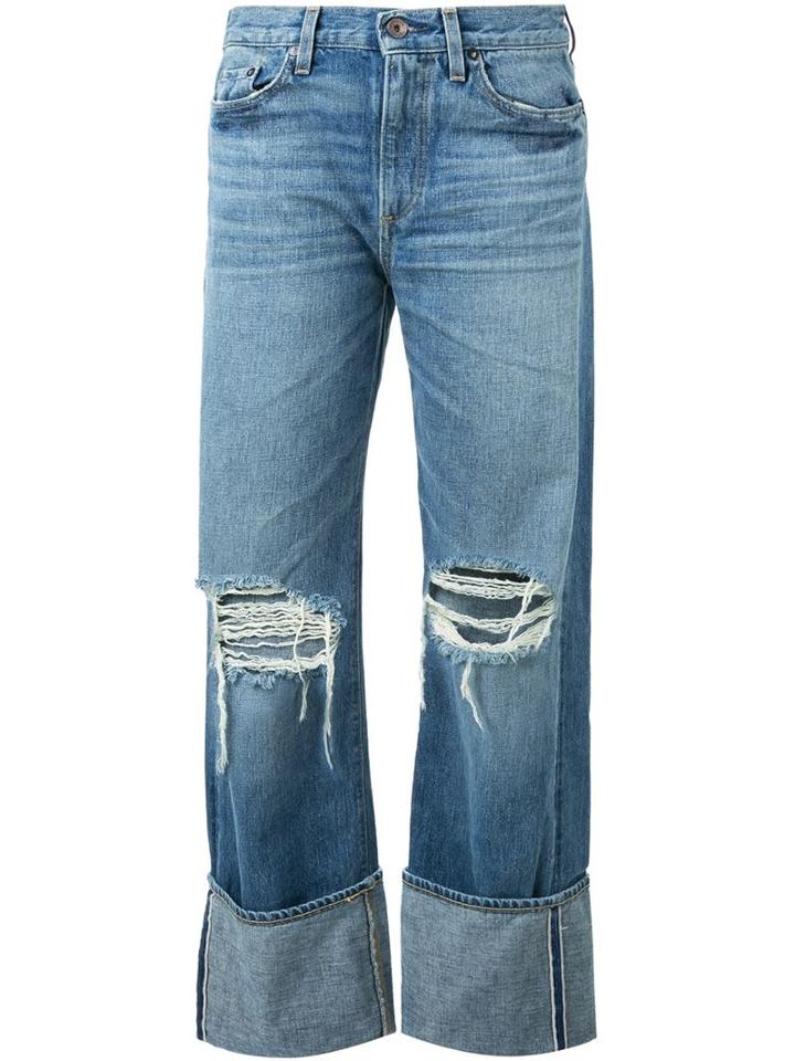 Simon Miller Ripped Boyfriend Jeans, Women's, Size: 26, Blue, Cotton