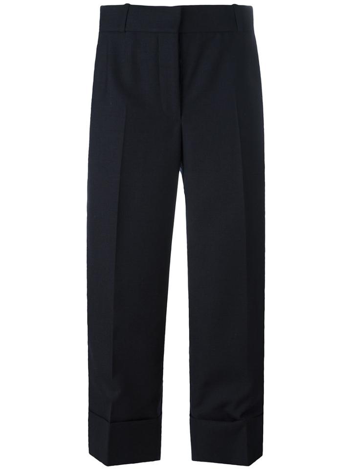 Thom Browne - Wide Leg Cropped Pants - Women - Wool/silk - 42, Blue, Wool/silk
