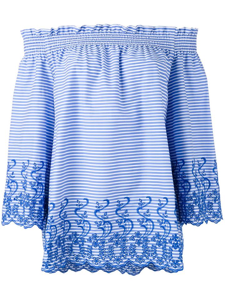 P.a.r.o.s.h. - Off-shoulders Striped Blouse - Women - Cotton/polyamide/polyester/spandex/elastane - Xs, Women's, Blue, Cotton/polyamide/polyester/spandex/elastane