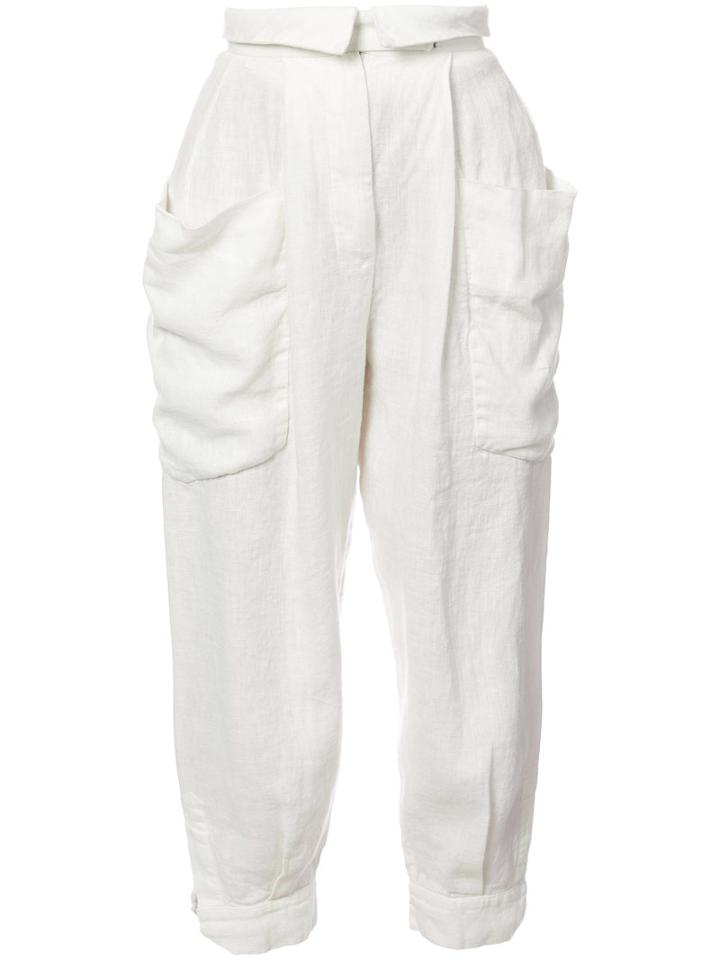 Osklen - Cropped Tapered Trousers - Women - Linen/flax - 36, White, Linen/flax