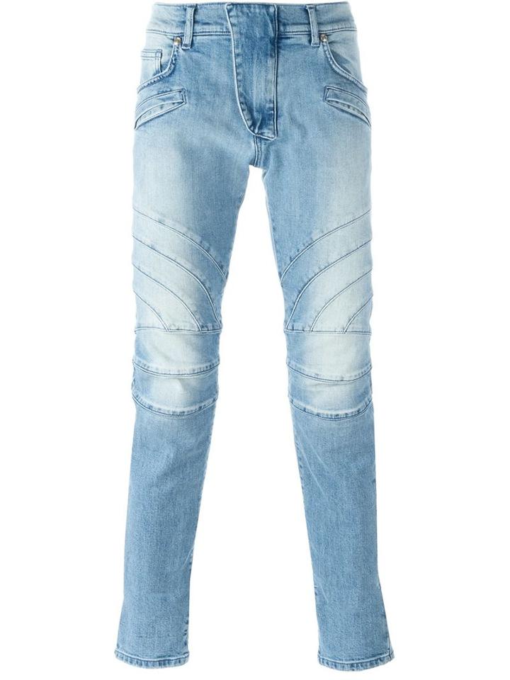 Pierre Balmain Biker Skinny Jeans, Men's, Size: 32, Blue, Cotton/spandex/elastane