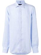 Fay Checked Shirt, Men's, Size: 43, Blue, Linen/flax