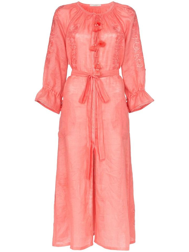 Vita Kin Embroidered Linen Midi Dress - Pink