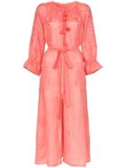 Vita Kin Embroidered Linen Midi Dress - Pink