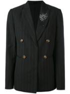 Brunello Cucinelli - Pinstripe Double-breasted Blazer - Women - Linen/flax/virgin Wool - 44, Black, Linen/flax/virgin Wool