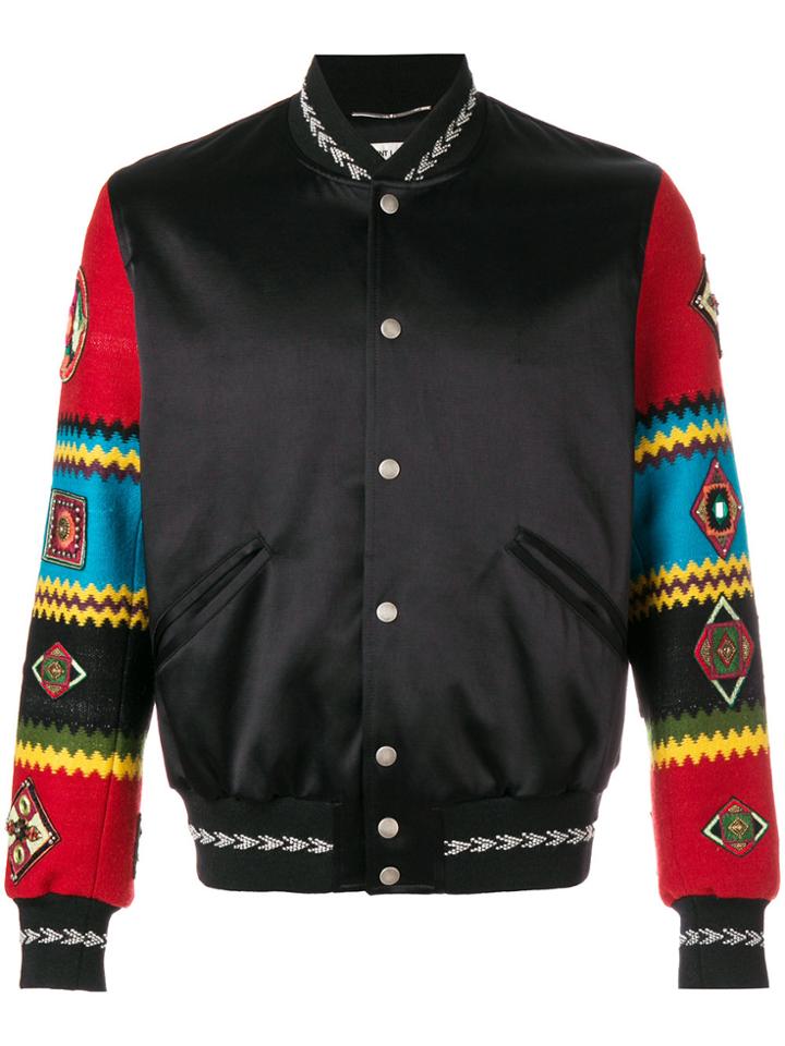 Saint Laurent Contrast-sleeve Bomber Jacket - Black