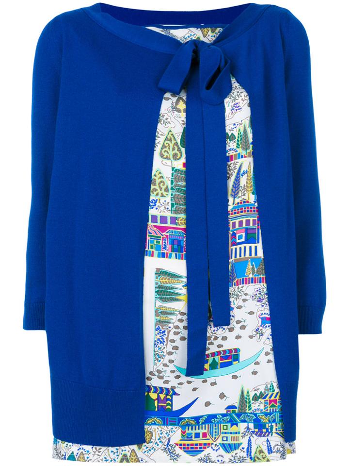 Salvatore Ferragamo Printed Silk Insert Cardigan - Blue