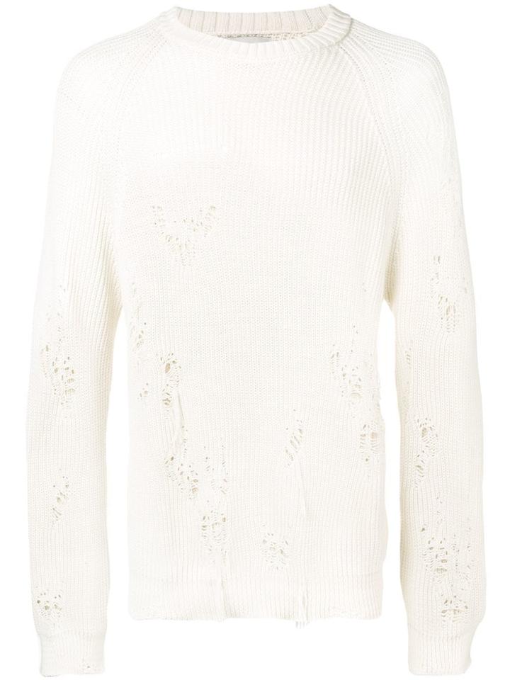 Laneus Distressed Long-sleeve Sweater - White