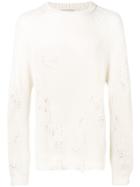 Laneus Distressed Long-sleeve Sweater - White