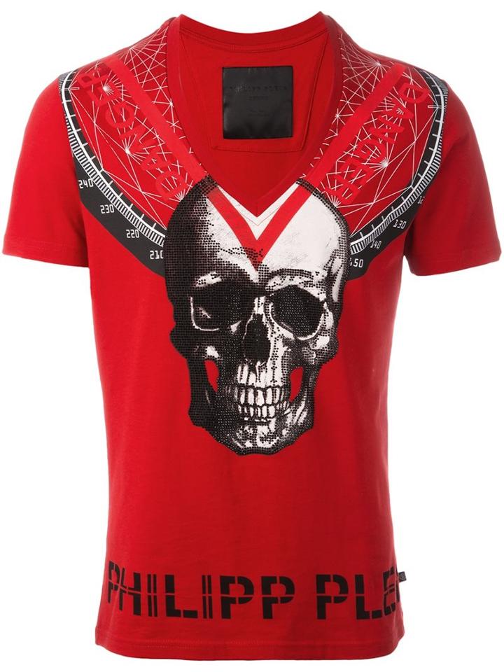 Philipp Plein 'triangles' T-shirt, Men's, Size: Large, Red, Cotton