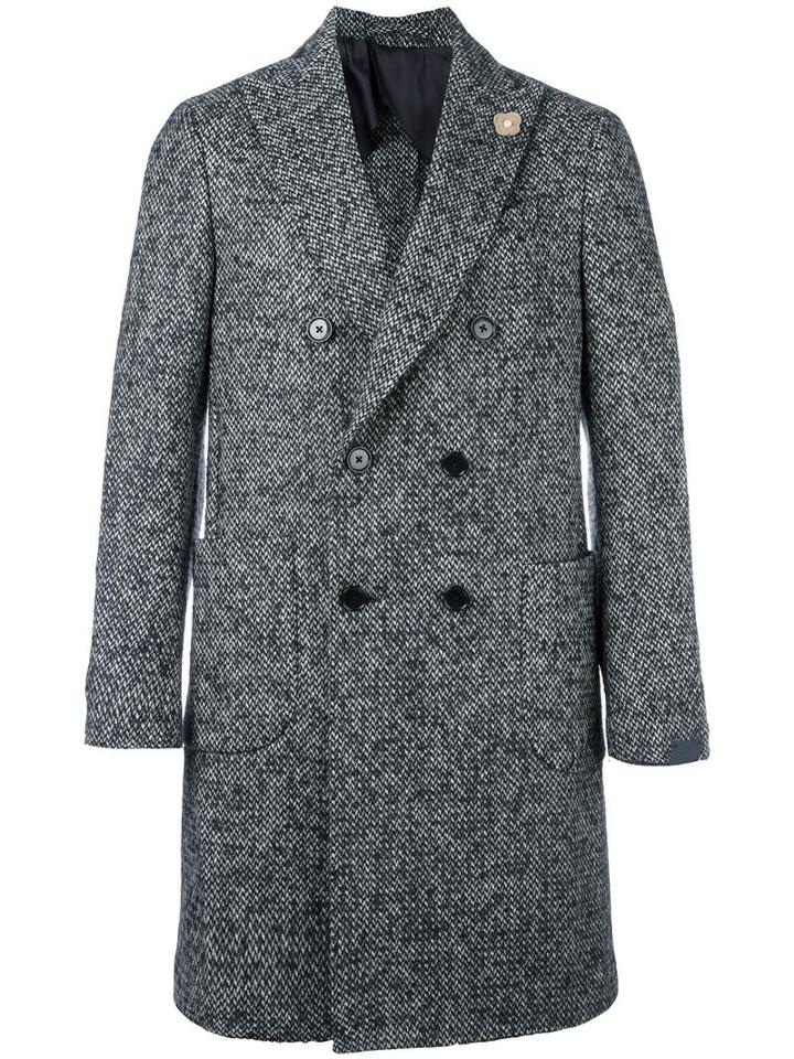 Lardini Double-breasted Knit Coat, Men's, Size: 50, Grey, Wool/mohair/nylon/cupro