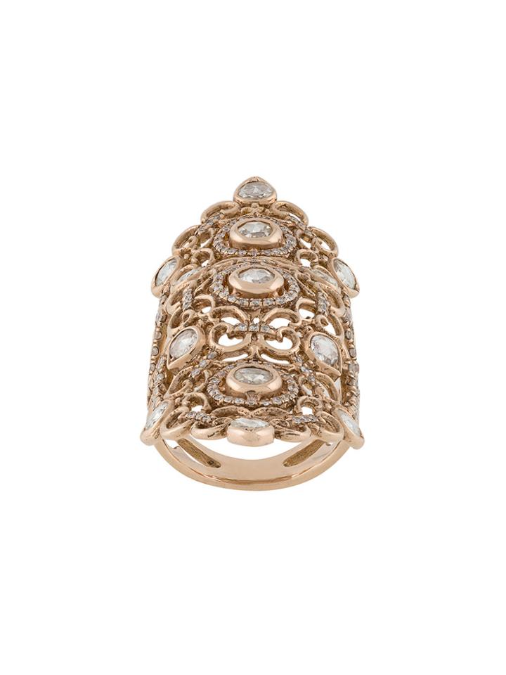 Loree Rodkin 18kt Rose Gold And Diamond Long Finger Ring - Metallic