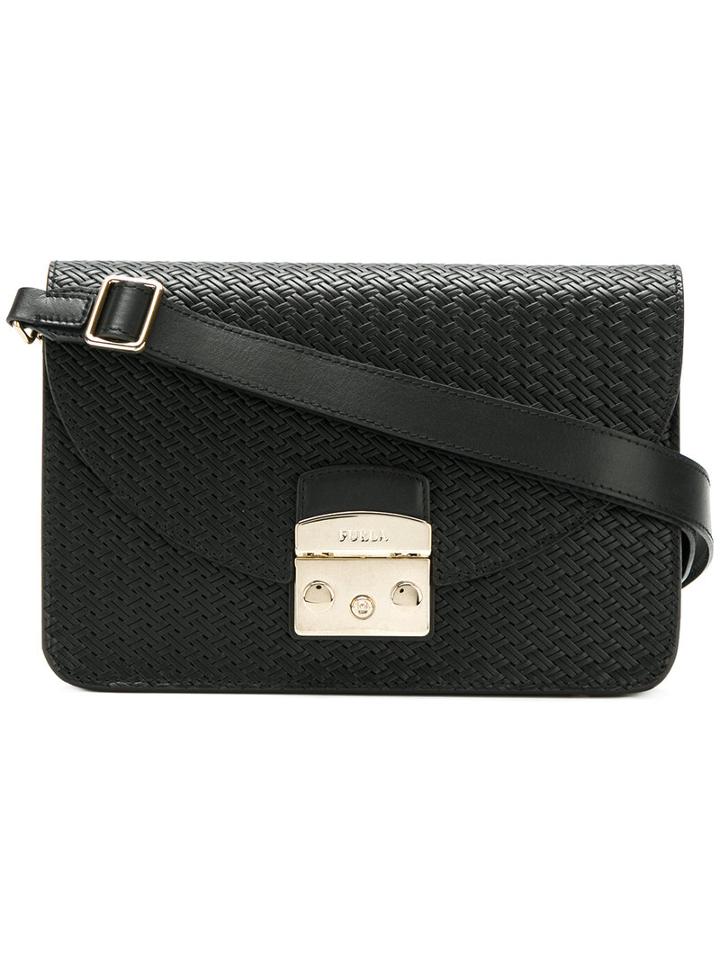 Furla - Embossed Shoulder Bag - Women - Leather - One Size, Black, Leather