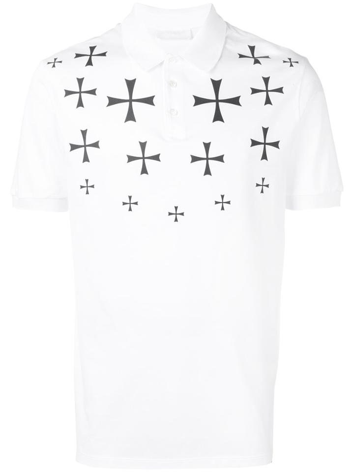 Neil Barrett Cross Print Polo Shirt - White