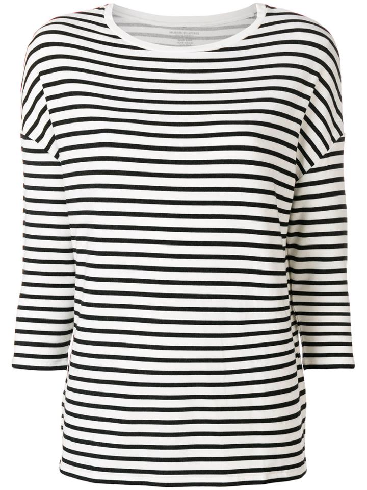 Majestic Filatures Striped 3/4 Sleeve Top - White