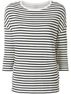 Majestic Filatures Striped 3/4 Sleeve Top - White
