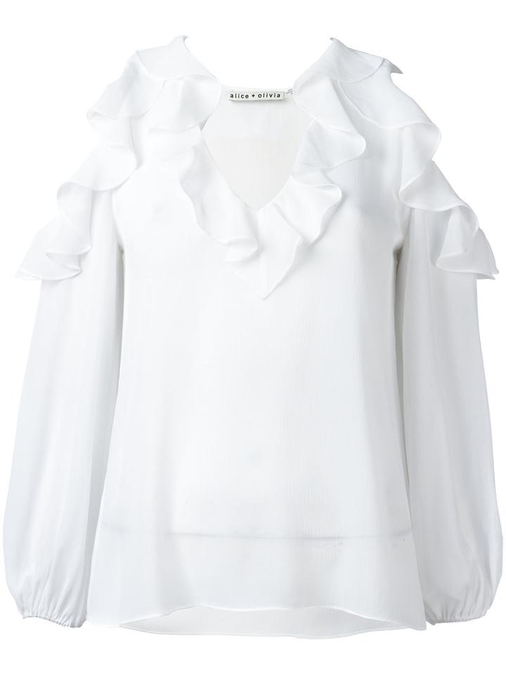 Alice+olivia Ruffle Trim Cold Shoulder Blouse, Women's, Size: Small, White, Polyester