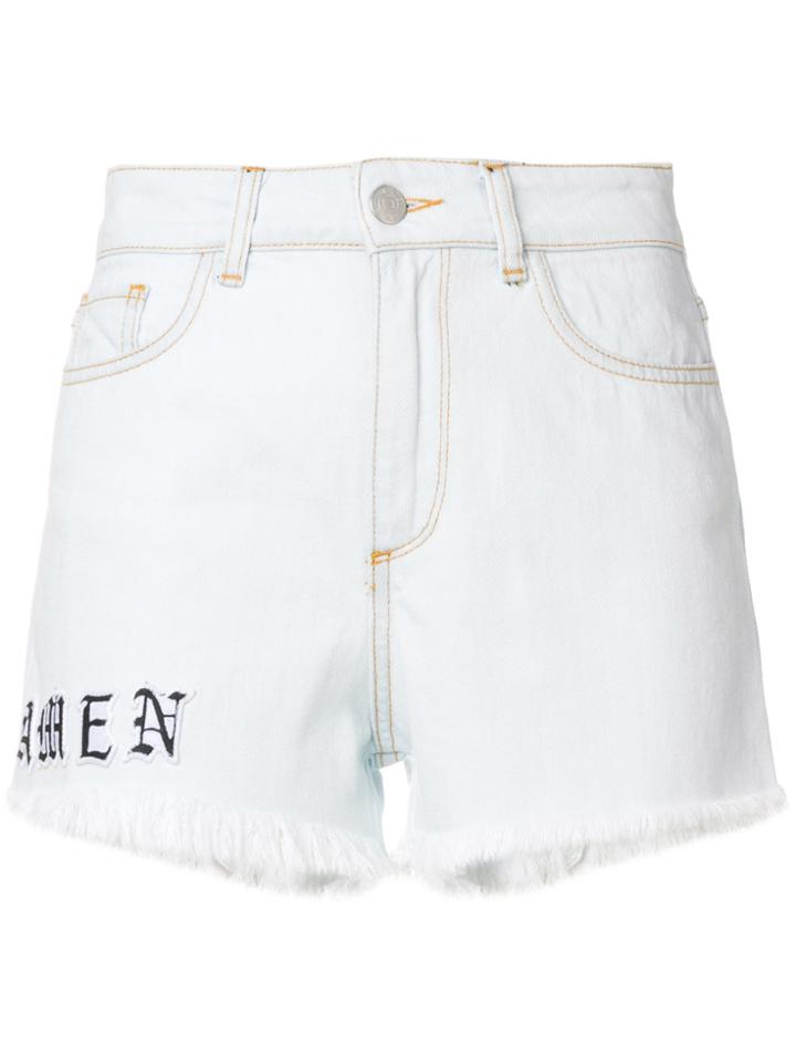 Amen Logo Print Frayed Shorts - Blue