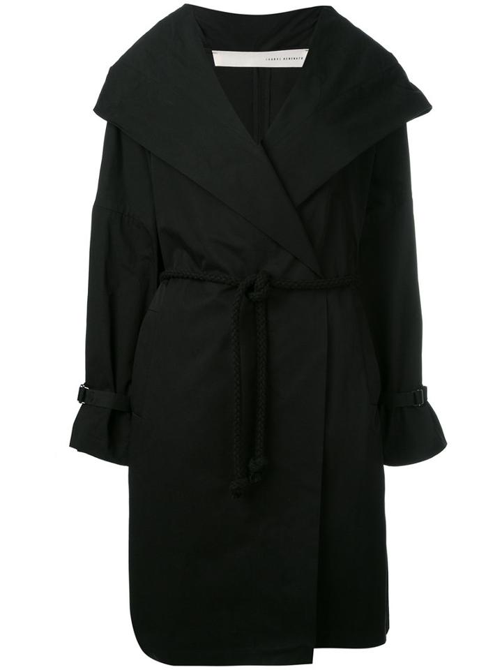 Isabel Benenato Belted Hooded Coat, Women's, Size: 44, Black, Cotton