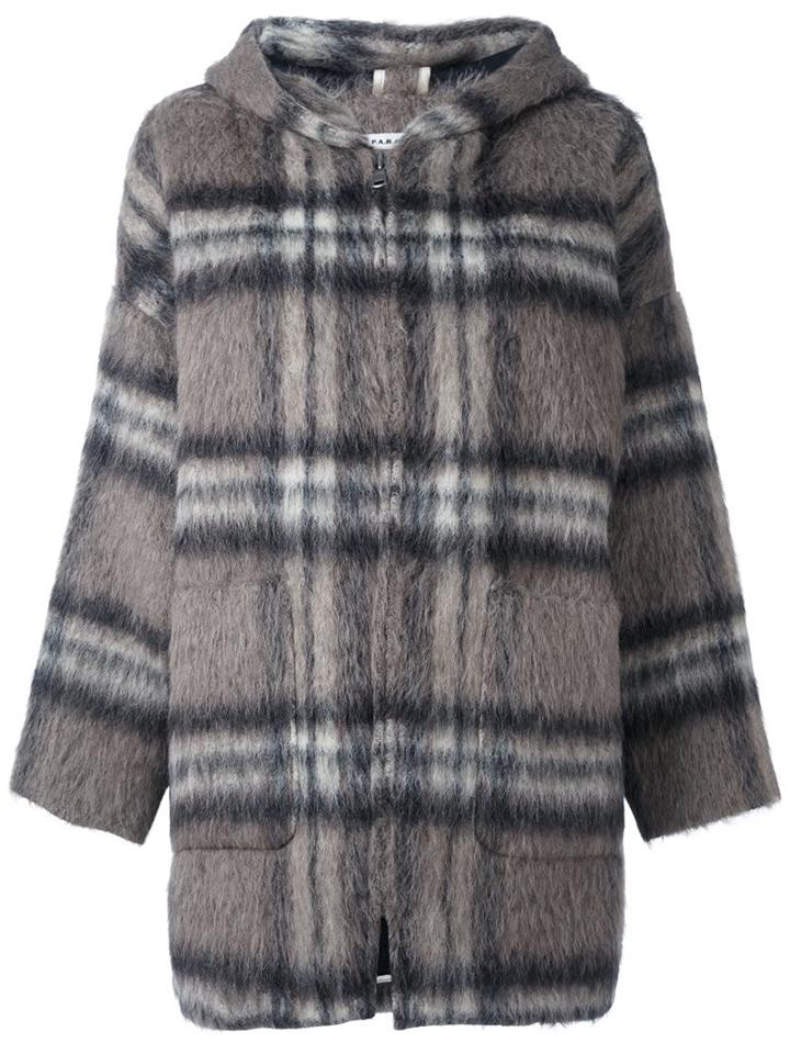 P.a.r.o.s.h. Checked Hooded Zipped Coat, Women's, Size: Xs, Grey, Polyamide/polyester/mohair/virgin Wool