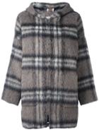 P.a.r.o.s.h. Checked Hooded Zipped Coat, Women's, Size: Xs, Grey, Polyamide/polyester/mohair/virgin Wool