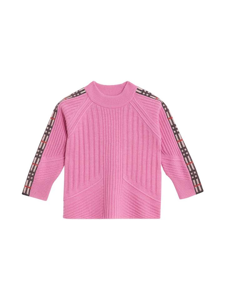 Burberry Kids Check Detail Wool Cashmere Sweater - Pink