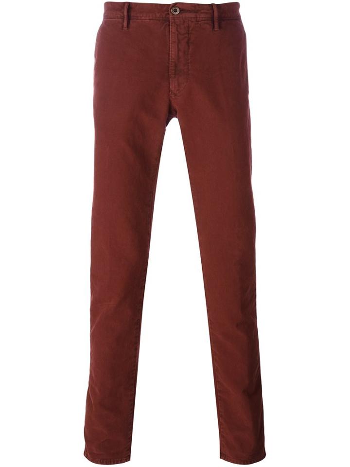 Incotex Slim Fit Chinos, Men's, Size: 36, Red, Cotton/spandex/elastane