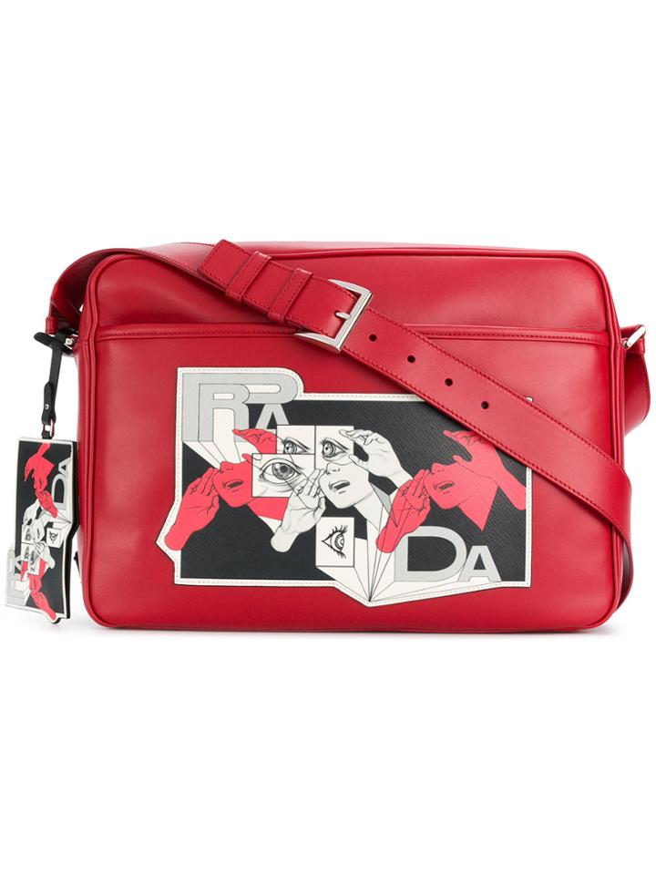 Prada Printed Shoulder Bag - Red