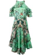 Etro Multiple Print Cut-out Dress, Women's, Size: 44, Green, Silk