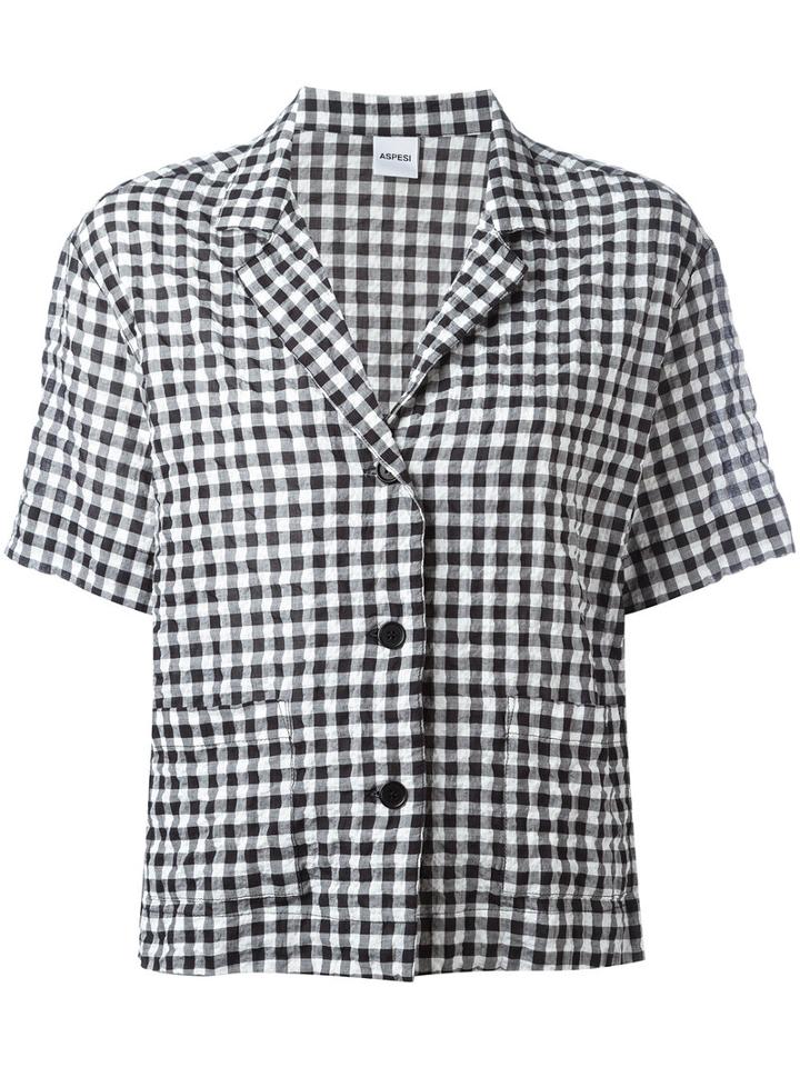 Aspesi Checked Shortsleeved Shirt, Women's, Size: 42, Black, Cotton