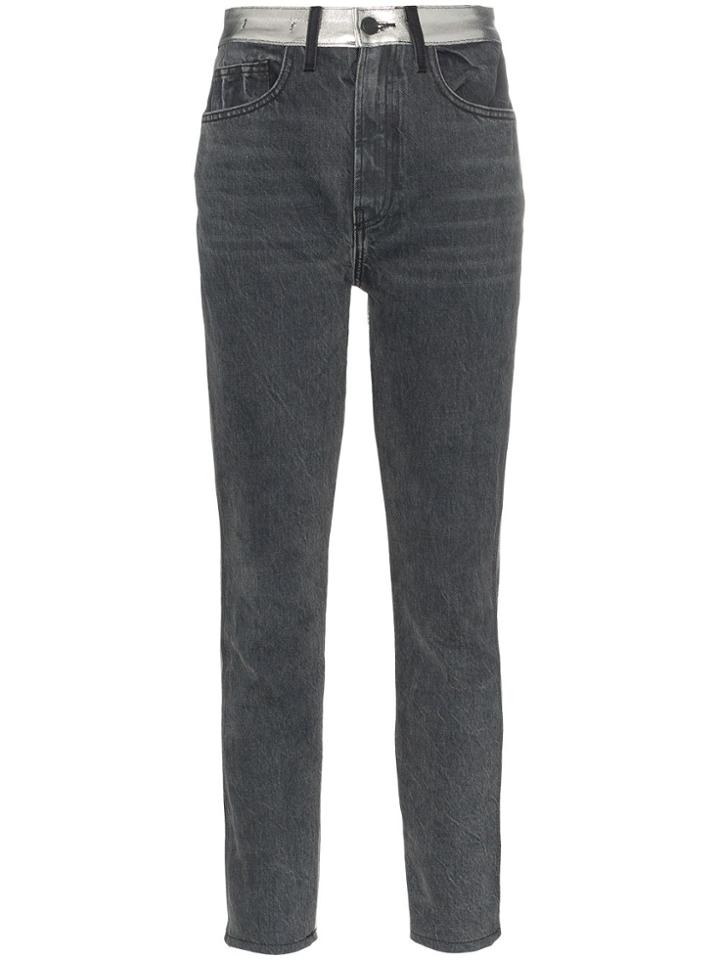 Jordache High-waisted Straight Leg Metallic Panel Jeans - Grey