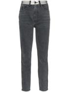 Jordache High-waisted Straight Leg Metallic Panel Jeans - Grey