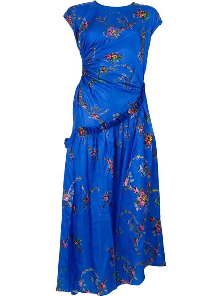 Preen By Thornton Bregazzi Floral Print Ruched Maxi Dress - Blue