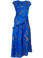 Preen By Thornton Bregazzi Floral Print Ruched Maxi Dress - Blue