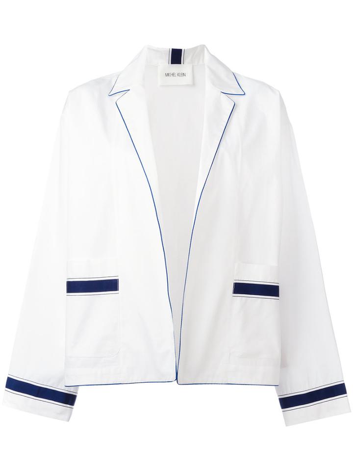 Michel Klein Piped Trim Overshirt, Size: 38, White, Cotton