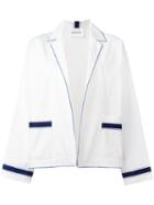 Michel Klein Piped Trim Overshirt, Size: 38, White, Cotton